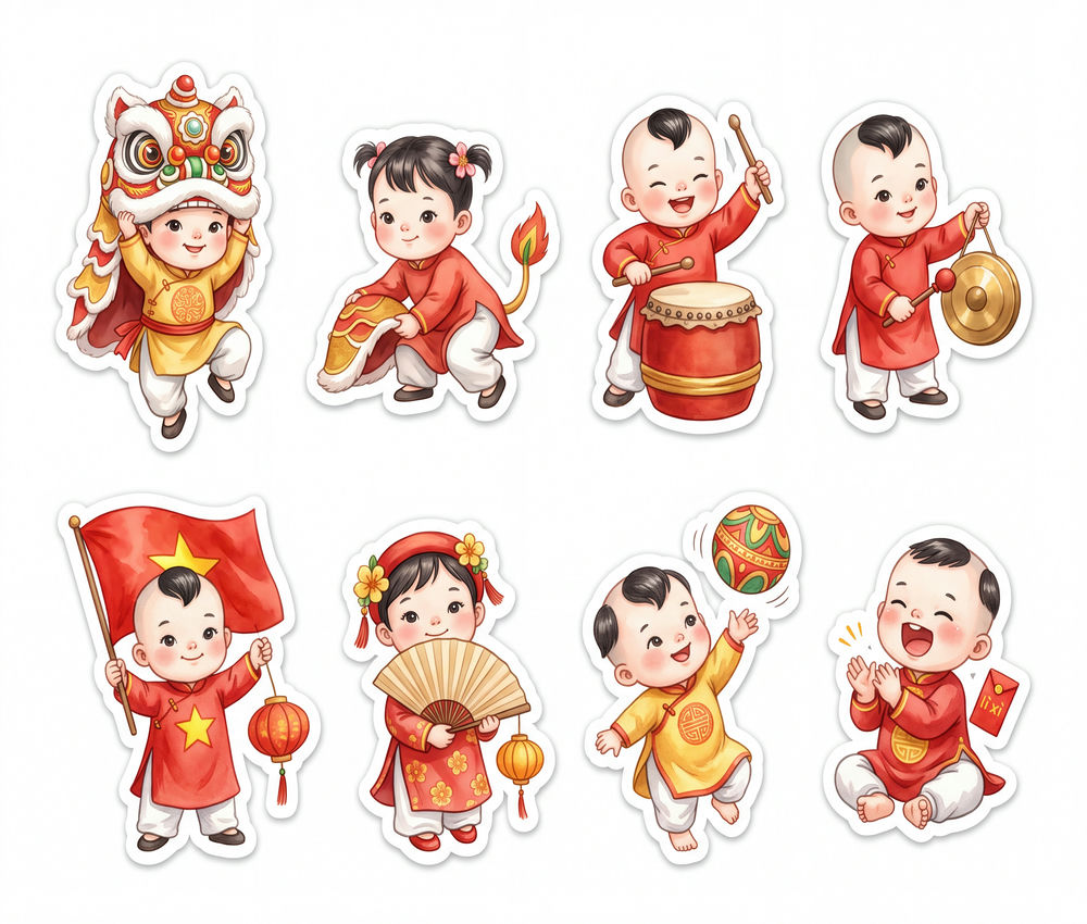 Sticker Tết, Chibi Năm Mới, Em Bé Tết (75)