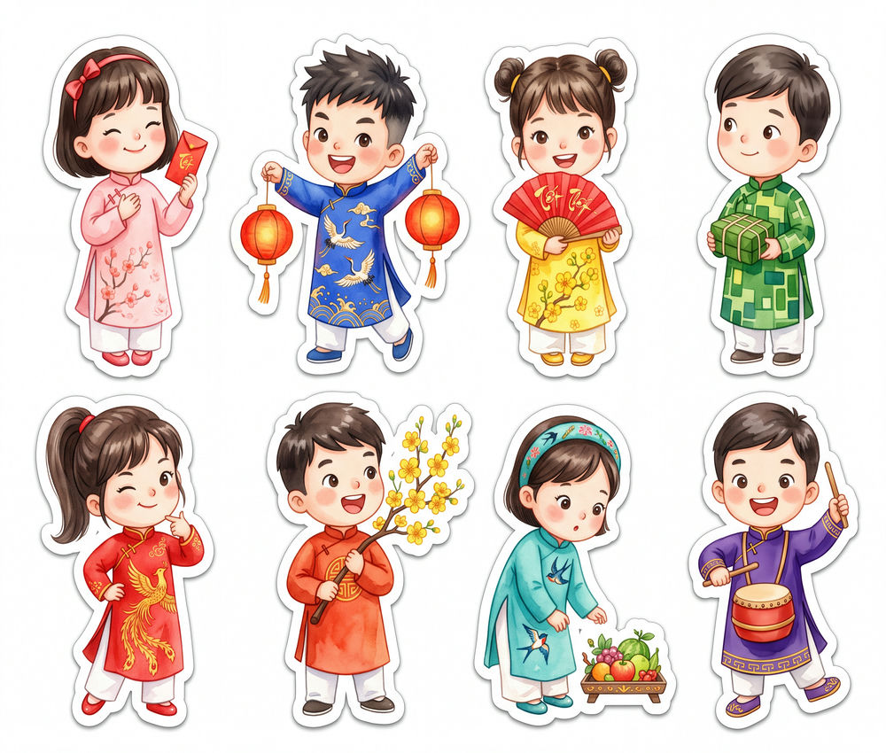 Sticker Tết, Chibi Năm Mới, Em Bé Tết (9)