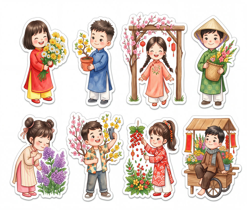 Sticker Tết, Chibi Năm Mới, Em Bé Tết (95)