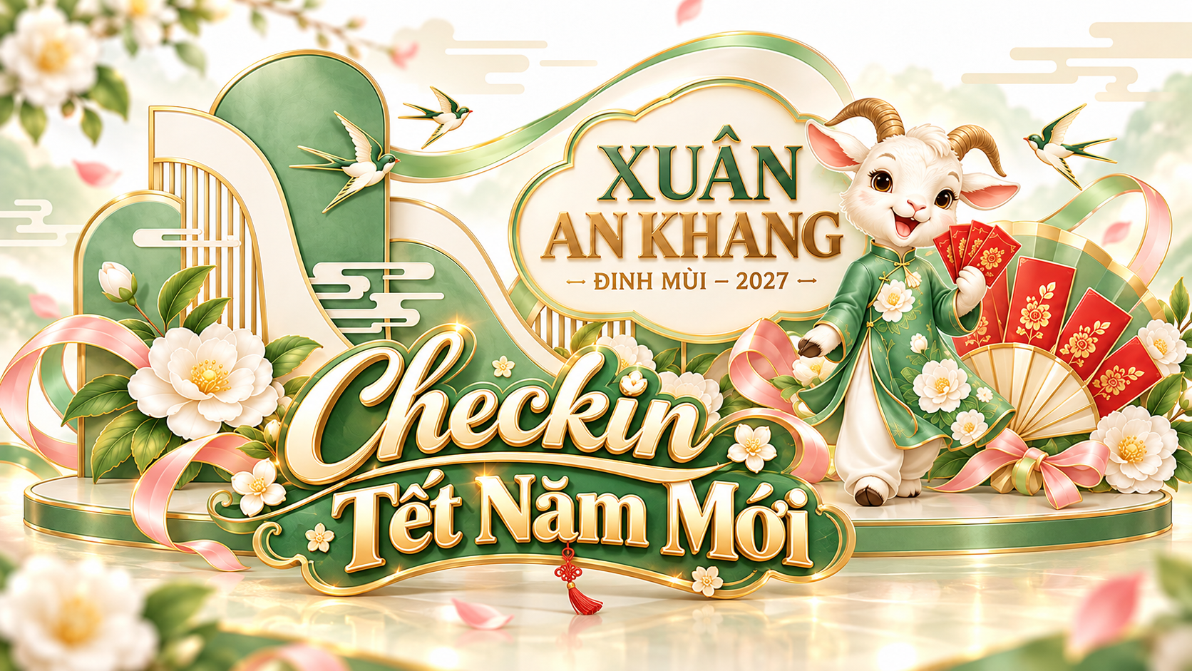 Mẫu Checkin Tết Năm Mới, Tiểu Cảnh Năm Con Dê 2027 2