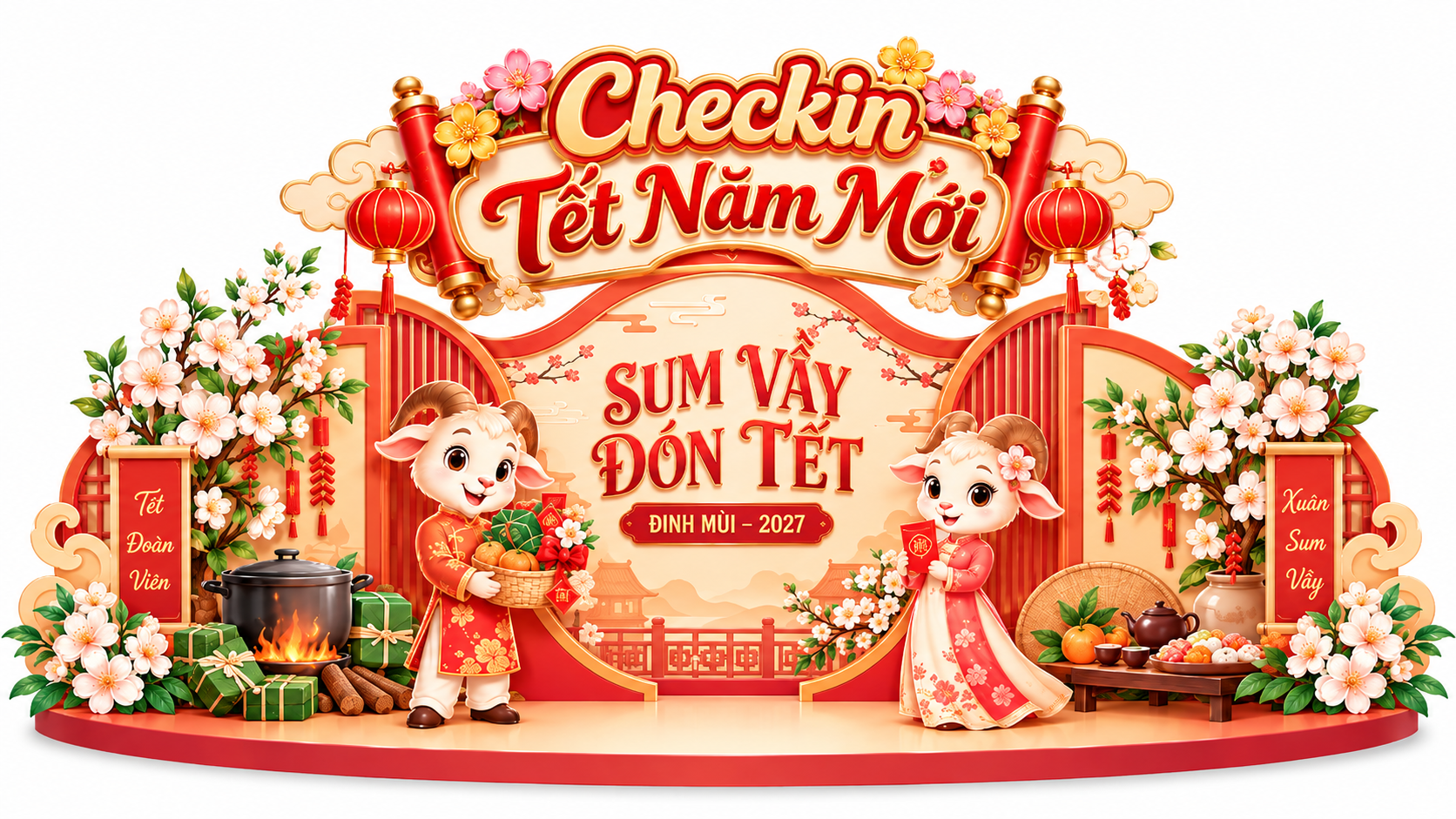 Mẫu Checkin Tết Năm Mới, Tiểu Cảnh Năm Con Dê 2027 3