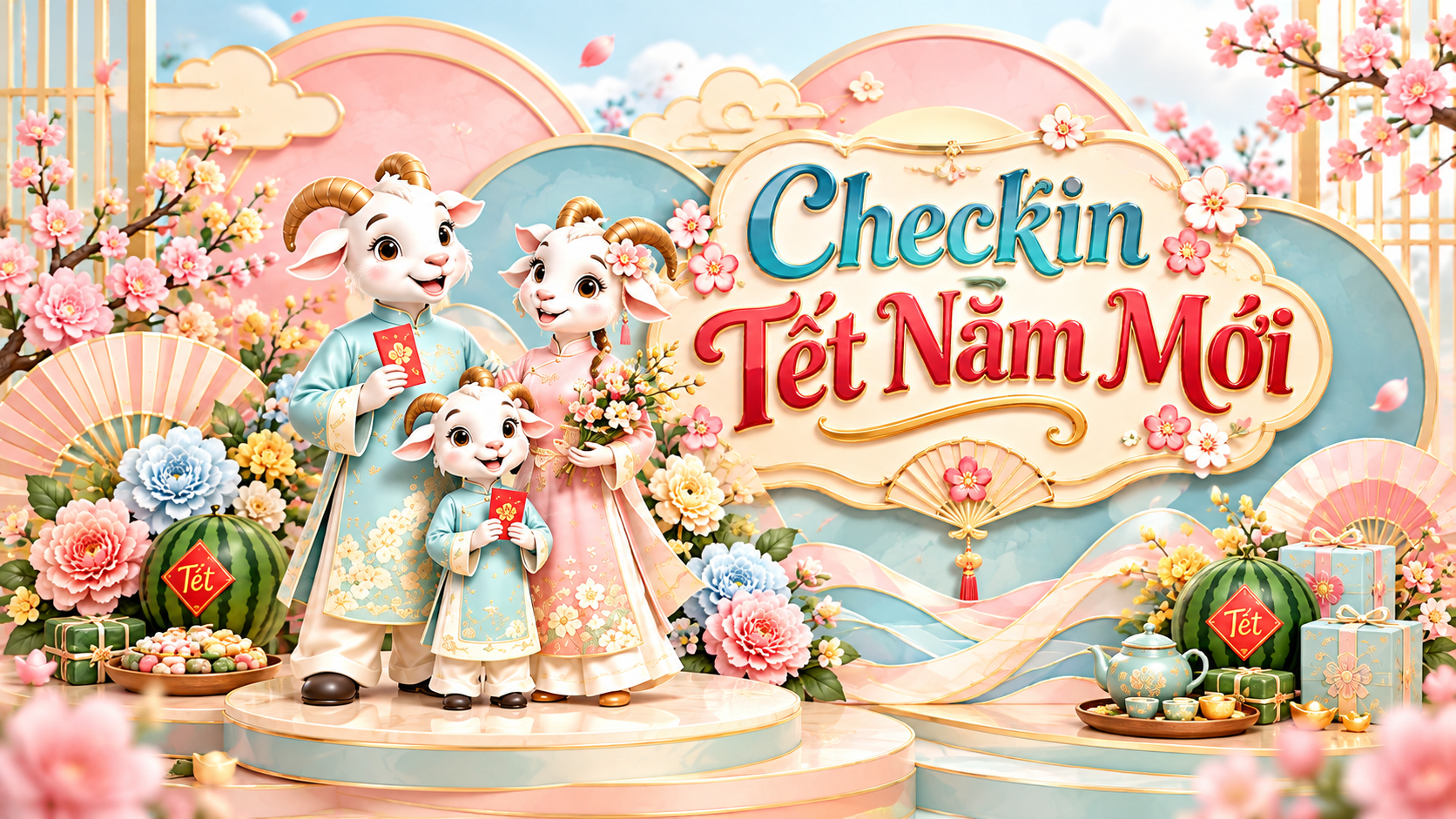 Mẫu Checkin Tết Năm Mới, Tiểu Cảnh Năm Con Dê 2027